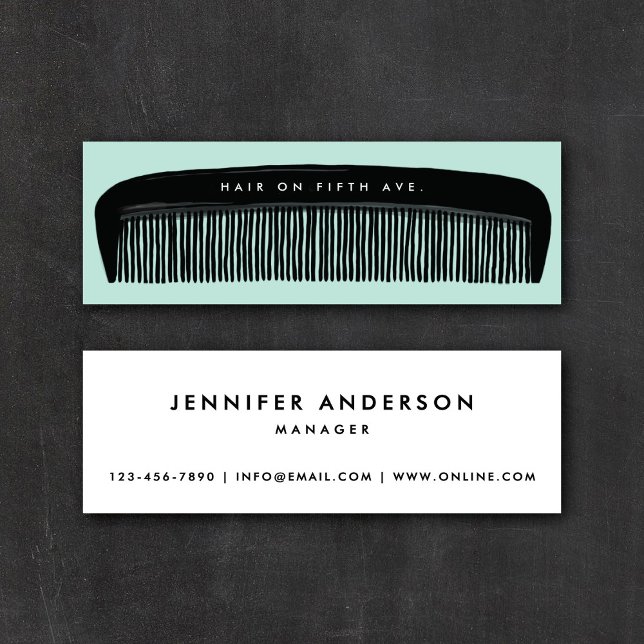 Hand-drawn Comb Aqua & Black Hair Stylist   Mini Business Card (Creator Uploaded)