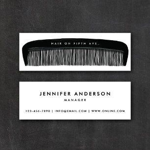 Hand-drawn Comb Black & White Hair Stylist  Barber Mini Business Card
