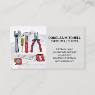 Hand Drawn Construction Tools House Background Business Card