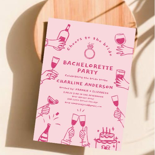 Hand drawn Contemporary Pink  Bachelorette Party Invitation