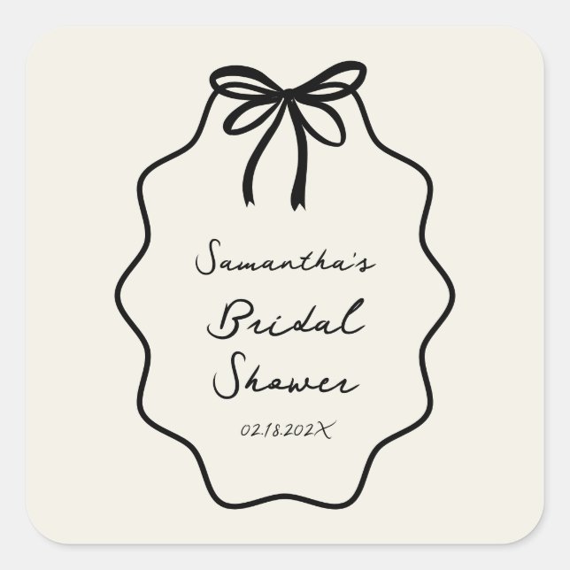 Hand Drawn Coquette Bow Bridal Shower  Square Sticker (Front)