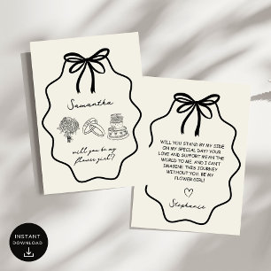 Hand Drawn Coquette Bow Flower Girl Proposal Invitation