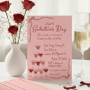 Hand Drawn Coquette Champagne Tower Galentine Invitation