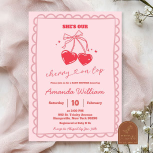 Hand Drawn Coquette Cherry On Top Baby Shower Invitation