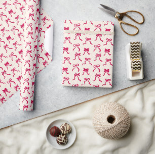 Hand-Drawn Coquette Red Bows Ribbon Valentine Wrapping Paper