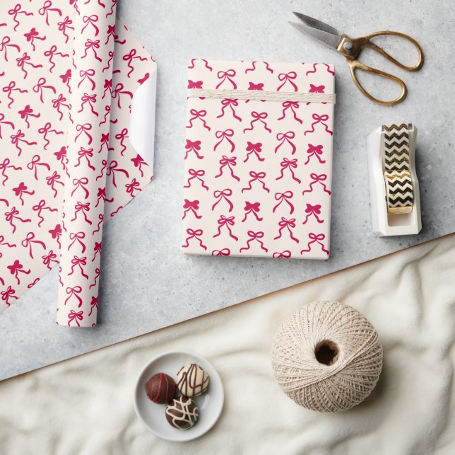 Hand-Drawn Coquette Red Bows Ribbon Valentine Wrapping Paper (Crafts)
