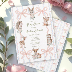 Hand Drawn Coquette Ribbon Woodland Baby Shower Invitation