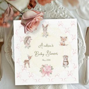 Hand Drawn Coquette Ribbon Woodland Baby Shower Napkins