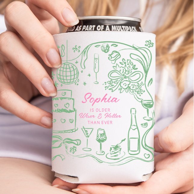 Hand Drawn Coquette Wiser and Hotter Birthday Can Cooler (Creator Uploaded)