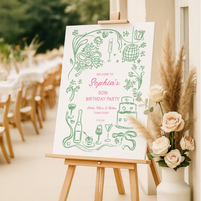 Hand Drawn Coquette Wiser and Hotter Birthday Foam Board (Creator Uploaded)