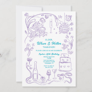 Hand Drawn Coquette Wiser and Hotter Birthday Invitation