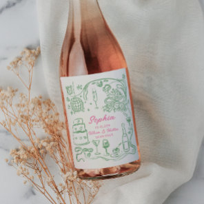 Hand Drawn Coquette Wiser and Hotter Birthday Wine Label