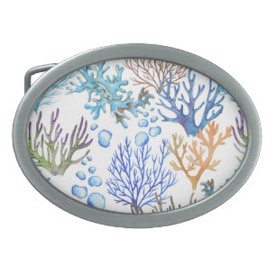 Hand-drawn corals: underwater sea pattern. belt buckle