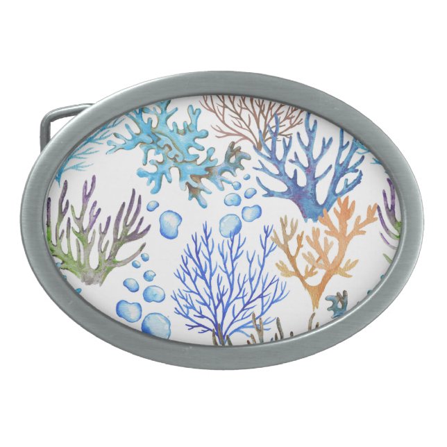 Hand-drawn corals: underwater sea pattern. belt buckle (Front)