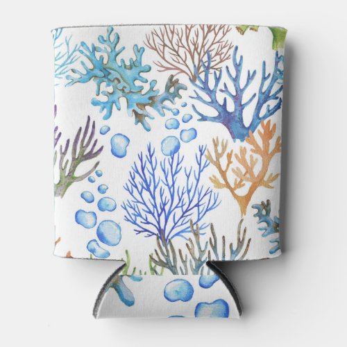 Hand_drawn corals underwater sea pattern can cooler