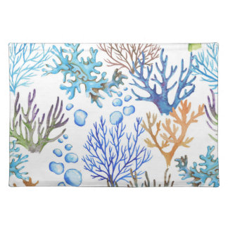 Hand-drawn corals: underwater sea pattern. cloth placemat