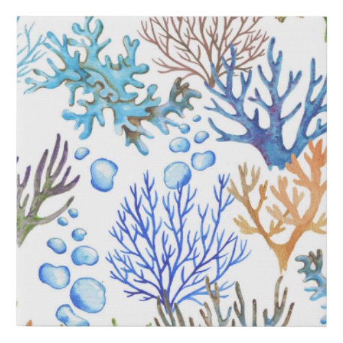 Hand_drawn corals underwater sea pattern faux canvas print