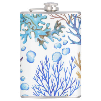 Hand-drawn corals: underwater sea pattern. flask