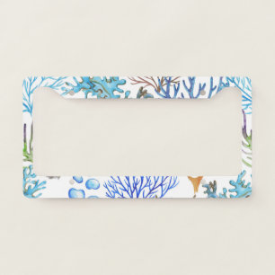 Hand-drawn corals: underwater sea pattern. license plate frame