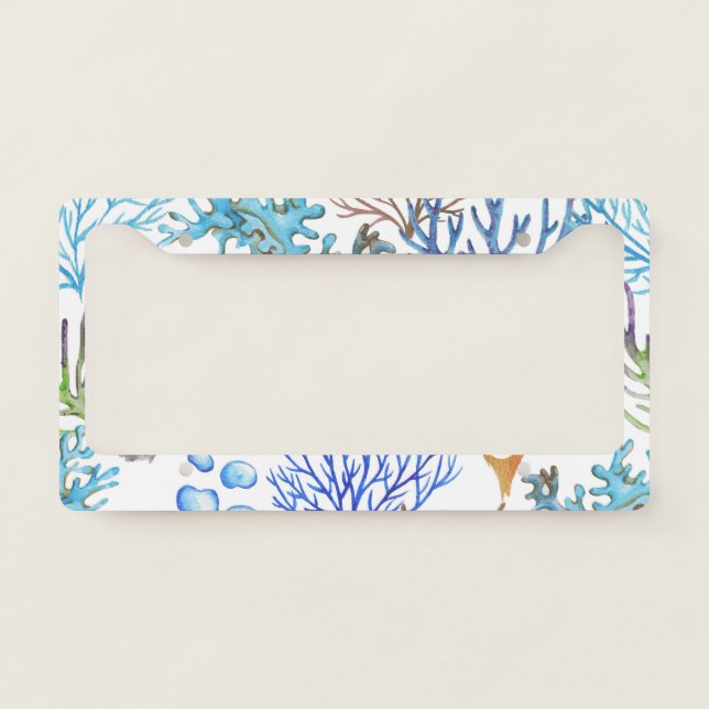 Hand-drawn corals: underwater sea pattern. license plate frame (Front)