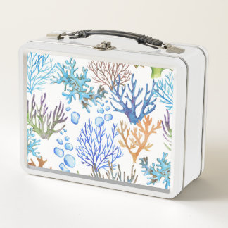 Hand-drawn corals: underwater sea pattern. metal lunch box