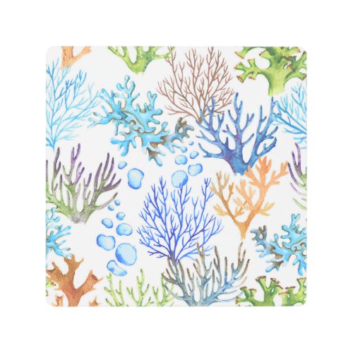 Hand_drawn corals underwater sea pattern metal print