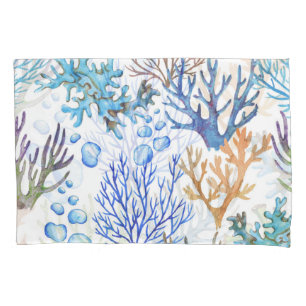 Hand-drawn corals: underwater sea pattern. pillow case