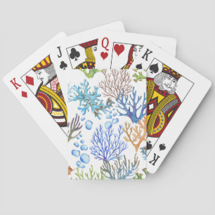 Hand-drawn corals: underwater sea pattern. poker cards