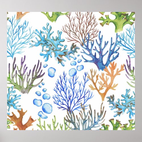 Hand_drawn corals underwater sea pattern poster