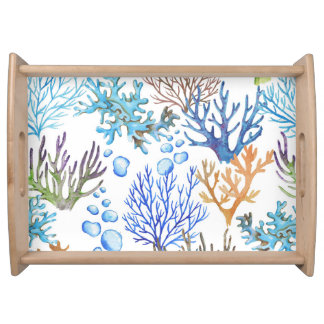 Hand-drawn corals: underwater sea pattern. serving tray