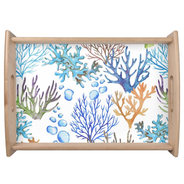 Hand-drawn corals: underwater sea pattern. serving tray (Front)