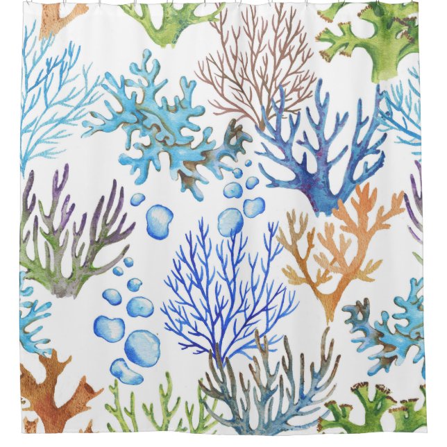 Hand-drawn corals: underwater sea pattern. shower curtain (Front)