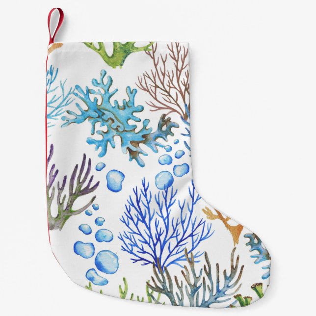 Hand-drawn corals: underwater sea pattern. small christmas stocking (Front)