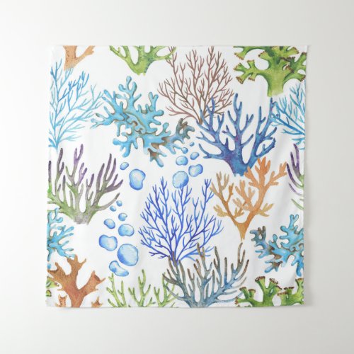 Hand_drawn corals underwater sea pattern tapestry