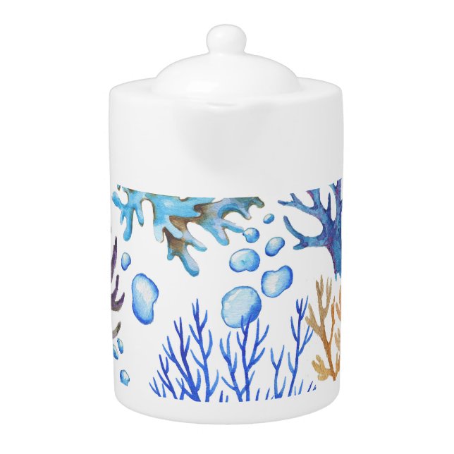 Hand-drawn corals: underwater sea pattern. teapot (Front)