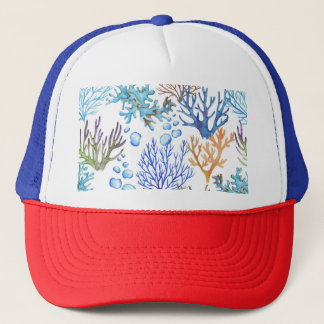 Hand-drawn corals: underwater sea pattern. trucker hat