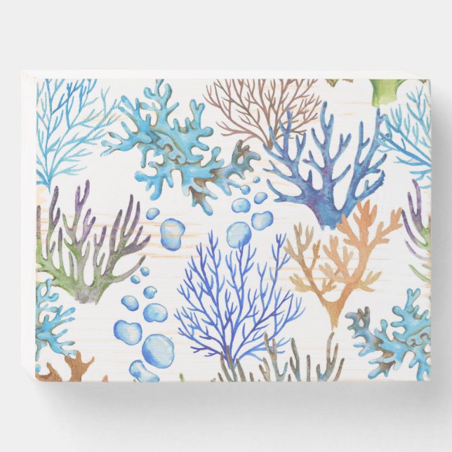 Hand-drawn corals: underwater sea pattern. wooden box sign (Front Horizontal)