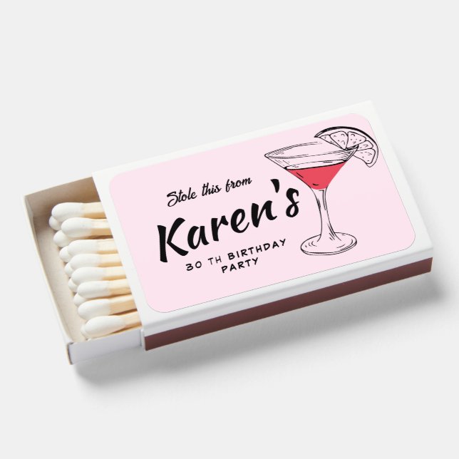 Hand Drawn Cosmopolitan Birthday Party Matchboxes (Front Open)