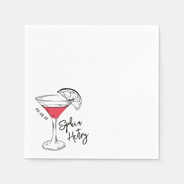 Hand Drawn Cosmopolitan Cocktail  Napkins (Front)