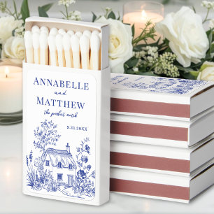 Hand Drawn Cottage Blue Wedding Matchbox Favors Matchboxes