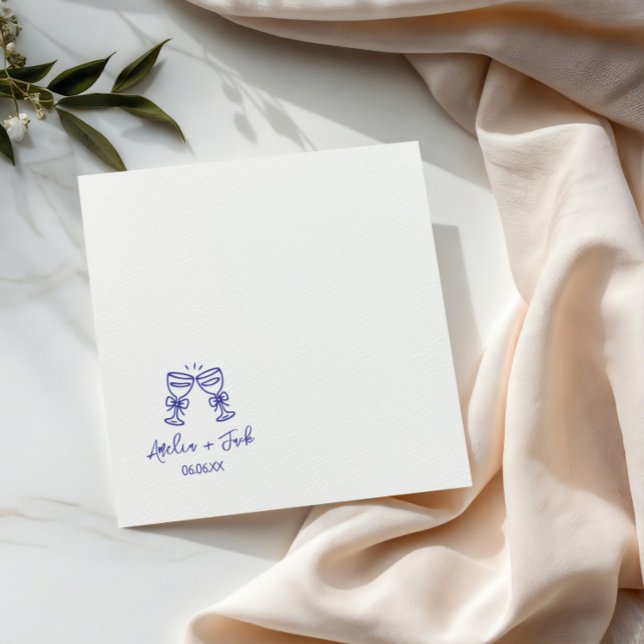 Hand Drawn couple  champagne Glass Wedding Napkins (Creator Uploaded)