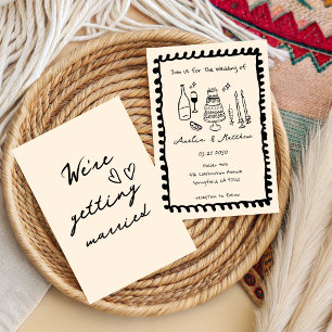 hand drawn Couple Glass Doodle Whimsical Wedding  Invitation