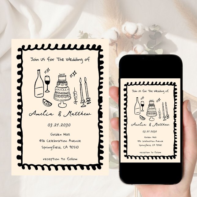 hand drawn Couple Glass Doodle Whimsical Wedding  Invitation (Creator Uploaded)