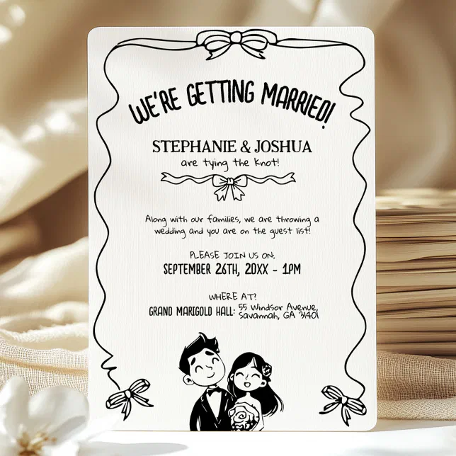 Hand Drawn Couple Illustration Doodle Wedding Invitation | Zazzle