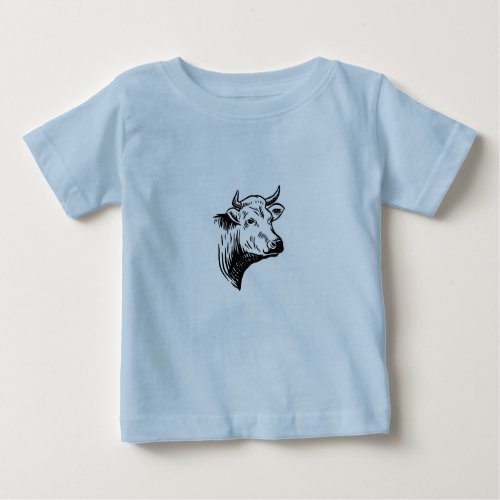 Hand drawn cow head vintage style baby T_Shirt
