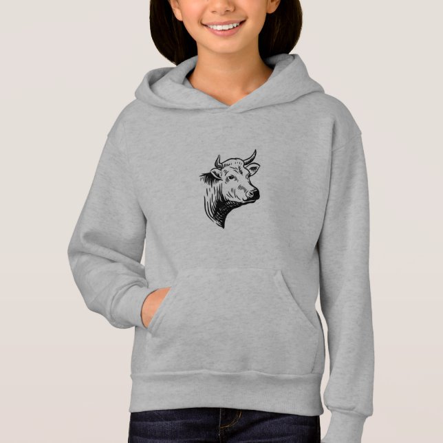 Hand drawn cow head vintage style hoodie (Front)