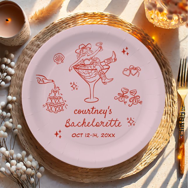 Hand Drawn Cowgirl Bachelorette Weekend Paper Plates (Creator Uploaded)