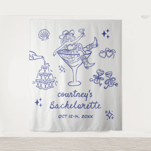 Hand Drawn Cowgirl Bachelorette Weekend Tapestry