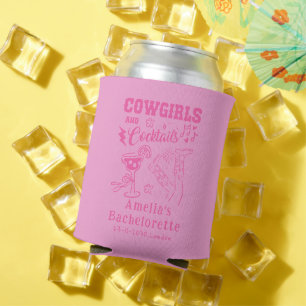 Hand Drawn Cowgirl Western Cocktails Wedding Can Cooler
