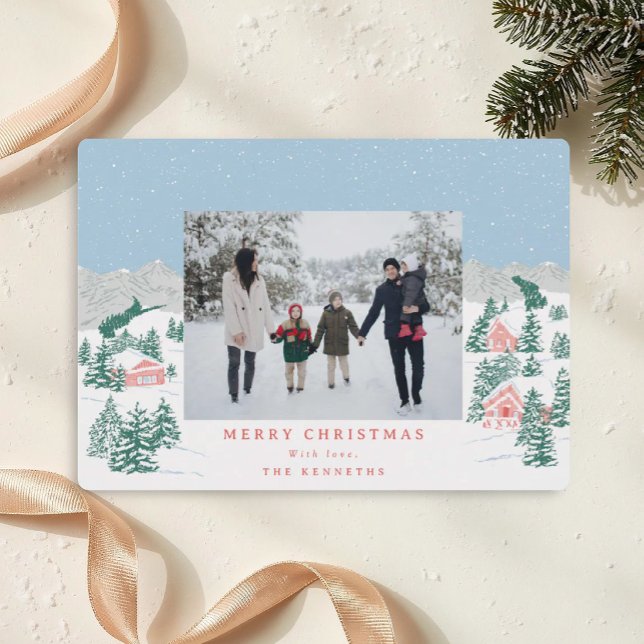 Hand Drawn Cozy Holiday Village Photo Holiday Card (Creator Uploaded)
